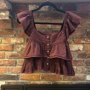 Free People Women’s ruffle hobo top. Gently used. Size Small